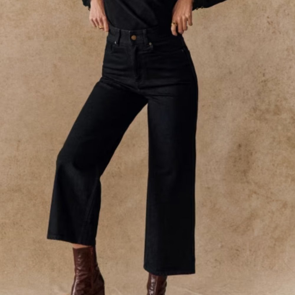 Sezane Le Crop Wide Leg Jean Black 30